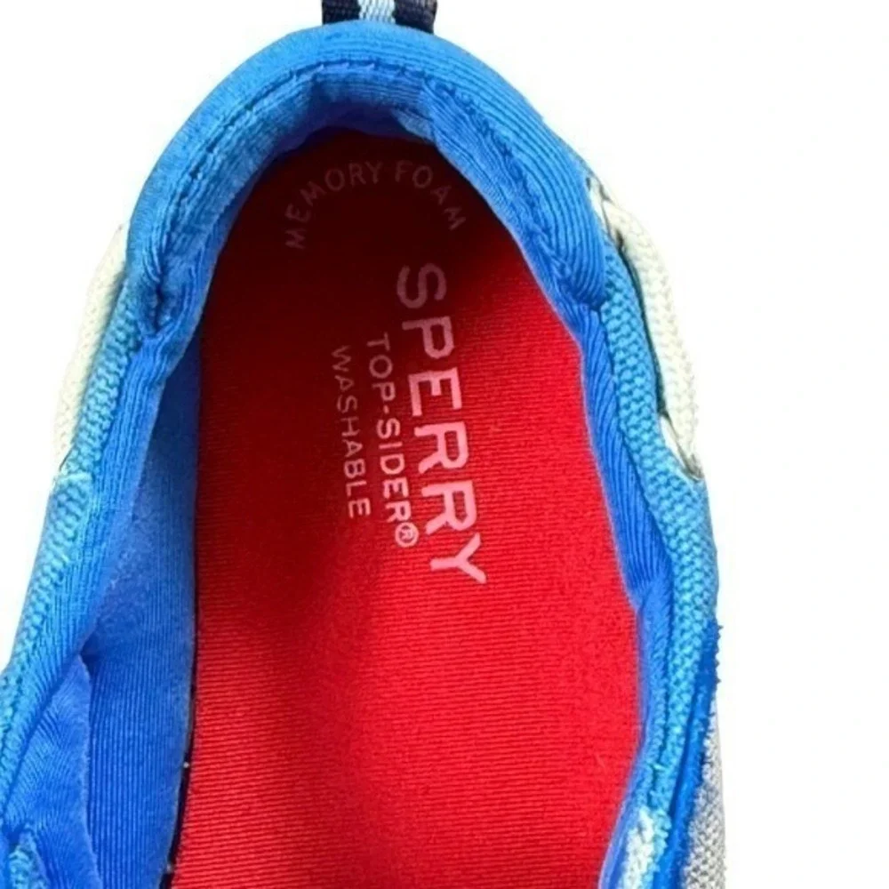 Sperry Toddler Boys 8M Blue Canvas Boat Shoes Lace Up Preppy Coastal Fisherman